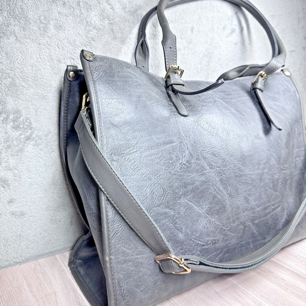 Leather Laptop Tote Bag Gray Womens Work Office Shoulder Bag Large Carryall - Picture 3 of 9